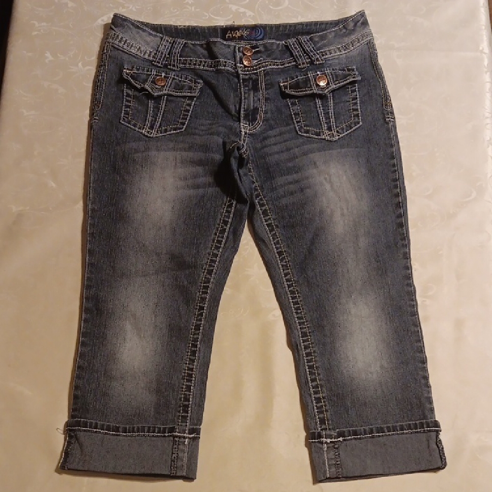 Angels Dark Wash Y2K Capri Cropped Low Rise Denim Jeans Size 13